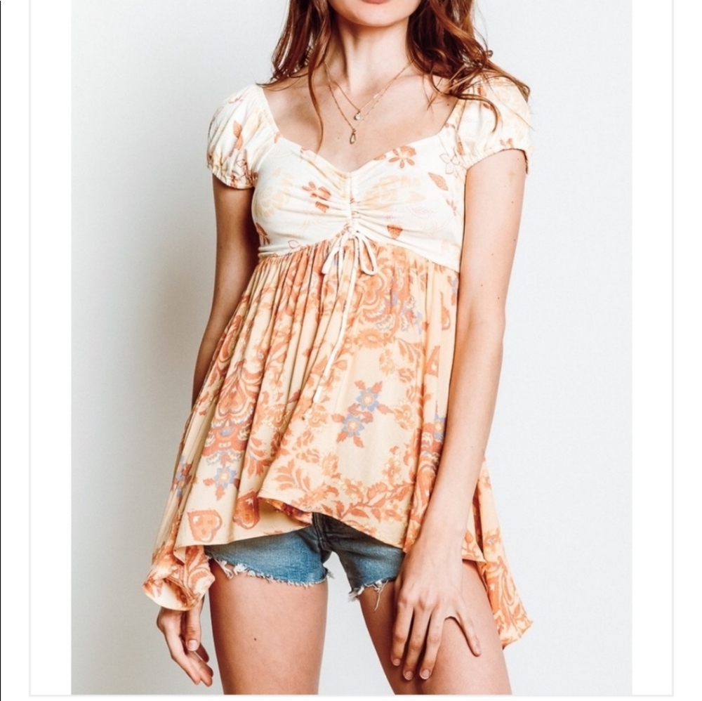 Free People La Bamba Babydoll Top in Tea Combo